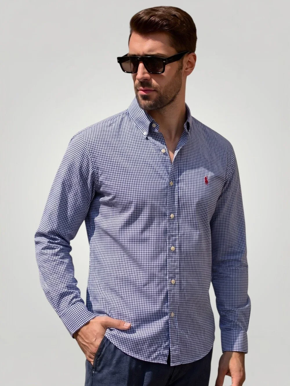 Ralph Lauren Shirt Mens XXL Blue Gingham Check Classic Fit Button Down Down